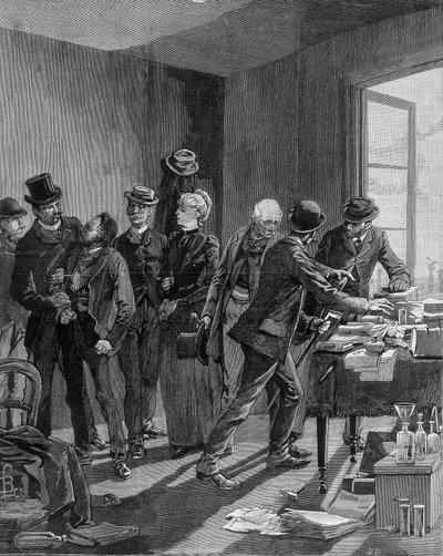 Arresto en París de los nihilistas Reinchtein y su esposa. Grabado hacia finales del siglo XIX (¿1890?) de Unknown artist