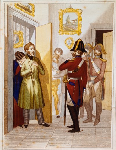 Arresto del patriota Federico Confalonieri (1785-1846), por tropas italianas. Grabado del siglo XIX Museo del Risorgimento, Roma de Unknown artist