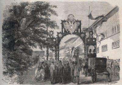 Llegada de la Emperatriz Isabel de Austria (Sissi) a Bad Kissingen (Spa) en 1865 - grabado en 