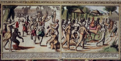 Arte de Portugal: danza de los indígenas detalle del mapa de Guinea de Unknown artist