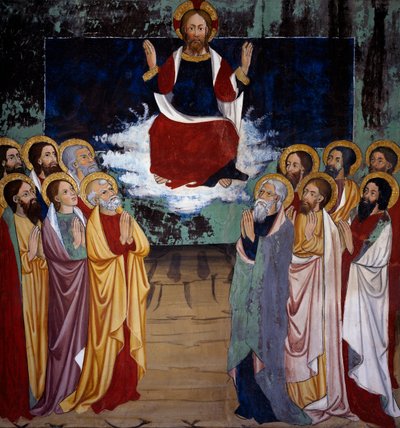 Ascensión, Vida de Cristo (siglo XV), frescos, Capilla de San Sebastián, Villard-de-Lans, Ródano-Alpes, Francia. de Unknown artist