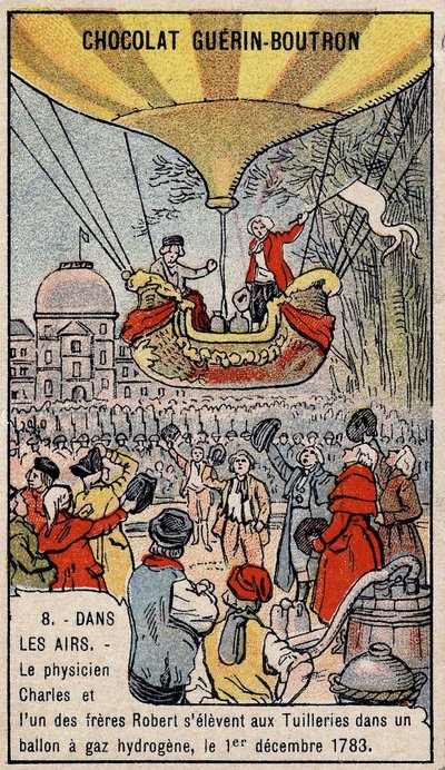 Ascensión en un globo de gas hidrógeno de los aeronautas franceses Charles y Robert le Jeune, realizada en París, en el Jardín de las Tullerías. 1 de diciembre de Unknown artist