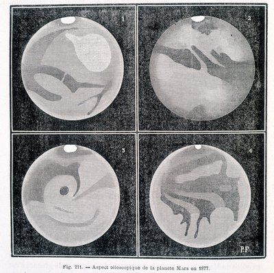 Aspectos telescópicos del planeta Marte en 1877 - en "Astronomía Popular" por Camille Flammarion, ed. Marpon & Flammarion de Unknown artist