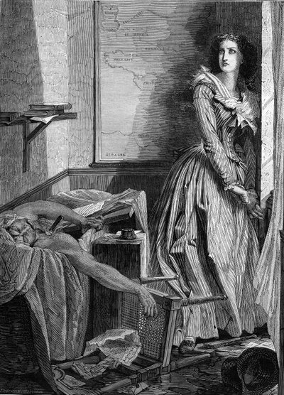 Asesinato de Jean Paul Marat (1743-1793) por Charlotte Corday (1768-1793), el 13 de julio de 1793 en París. Grabado de 1860. de Unknown artist