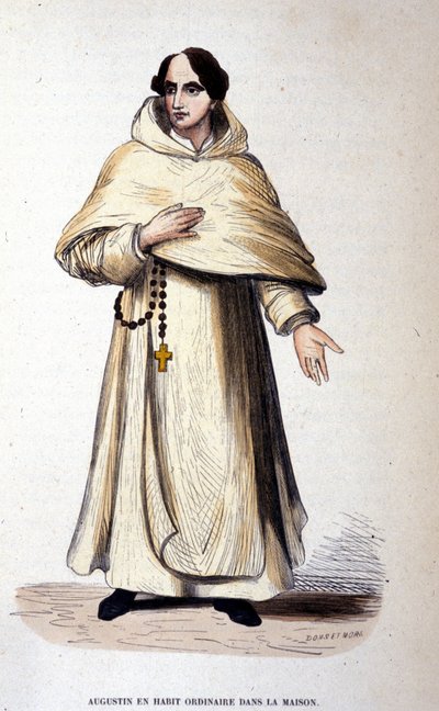Agustino en vestimenta ordinaria, religioso según las reglas de San Agustín. Grabado del siglo XIX de Unknown artist