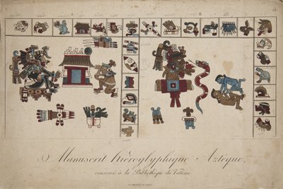 Manuscrito jeroglífico azteca en la Biblioteca Vaticana (litografía) de Unknown artist