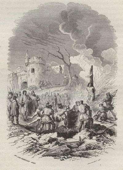 Balduino V, Conde de Flandes (1012-1067) restableciendo la policía en sus estados - Grabado 1868 en 