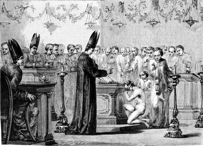 Bautismo entre los mormones. Grabado del siglo XIX de Unknown artist