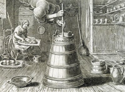 Baratte para la fabricación de mantequilla y queso - grabado de Unknown artist