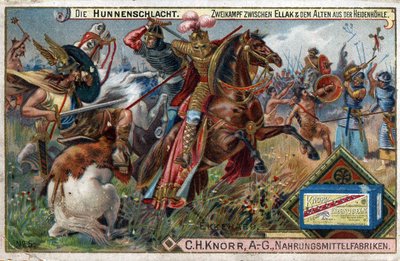 Invasiones bárbaras - Historia de Ekkehard IV de St. Gallen o Eckhard, Eckhart (980 -1057) erudito y poeta latino. Batalla de los Hunos. Una batalla singular entre Ellak y el mayor de la Heidenhohle de Unknown artist