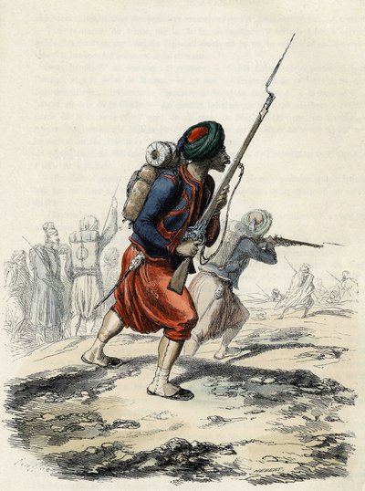 Batallón de Zuavos del ejército francés, compuesto por nativos, formado por el General Clausel en 1830 para la expedición del Atlas a Argelia, en “L