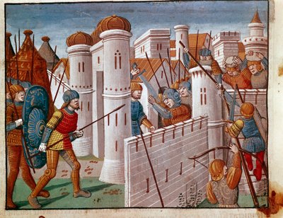 Batalla al pie de las murallas de una ciudad en miniatura de 