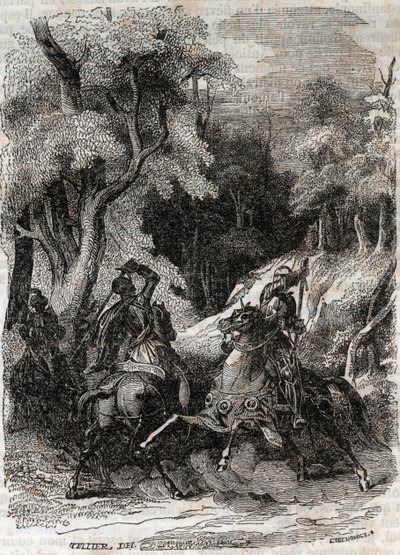 Batalla entre Roland y Ferragus - grabado de 1851 de 