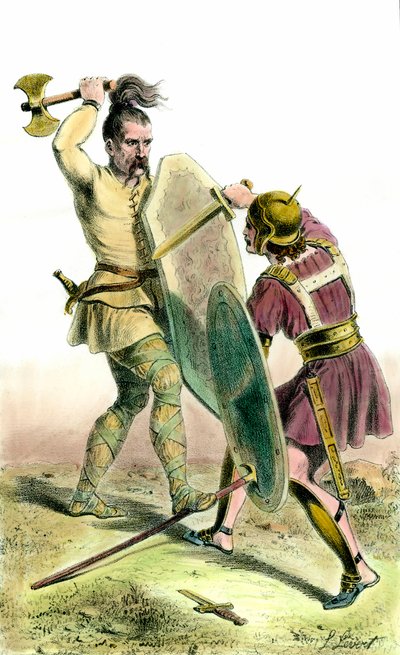 Batalla entre un soldado franco y un soldado romano de Unknown artist