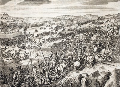 Batalla de Gembloux (1578) ejército español contra el ejército de 16 de las Diecisiete Provincias de los Países Bajos - grabado en 