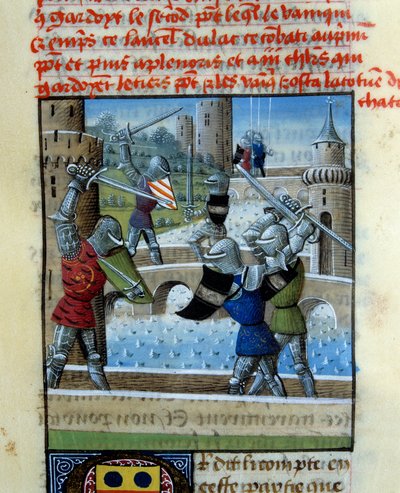 Batalla de los caballeros Palamedes y Artus. Miniatura en “Roman Du Grail” de Unknown artist