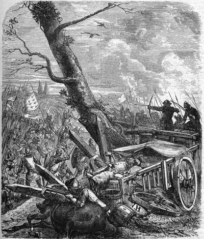 Batalla de Rouvray - Saint-Denis o día del arenque. Batalla perdida por los franceses ante los ingleses en el sitio de Orleans. 12 de febrero de 1429. Los franceses atacaron un convoy para abastecerse de arenques secos. Grabado del siglo XIX. de Unknown artist
