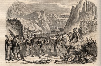 Batalla de las Horcas Caudinas - Batalla de las Horcas Caudinas (Furculae Caudinae) - 321 a.C. entre los romanos y los samnitas durante la Segunda Guerra Samnita - Segunda Guerra Samnita, Batalla de las Horcas Caudinas en 321 a.C., el brazo romano de los c de Unknown artist