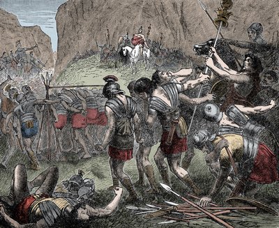 Batalla de las Horcas Caudinas - Batalla de las Horcas Caudinas (Furculae Caudinae) - 321 a.C. entre los romanos y los samnitas durante la Segunda Guerra Samnita de Unknown artist