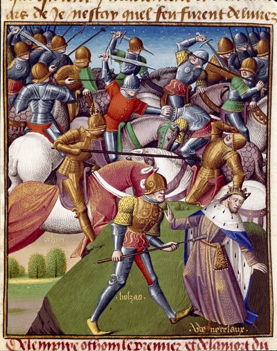 Batalla de los soldados del Emperador Otón I (912-973). Miniatura en 