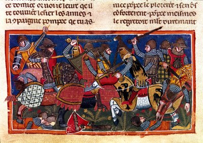 Escena de batalla. Miniatura de un códice francés en pergamino 