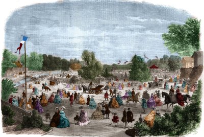 Hermosos días en el Bois de Boulogne en París. Grabado en “The Illustrious Universe” de Unknown artist