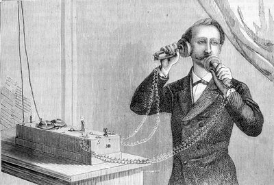 Teléfono de Bell. Grabado del siglo XIX. de Unknown artist