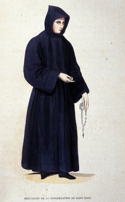 Benedictino de la congregación de San Mauro. Grabado de un álbum sobre órdenes religiosas, París de Unknown artist
