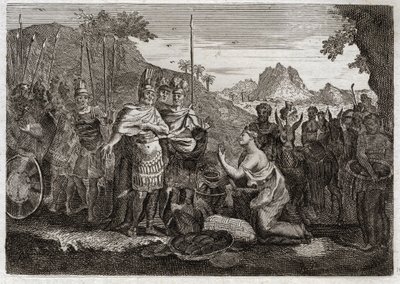 Biblia de Royaumont, Antiguo Testamento: Abigail. Abigail, esposa de Nabal, calma la ira de David con su sabiduría. Ilustración de 1811. de Unknown artist