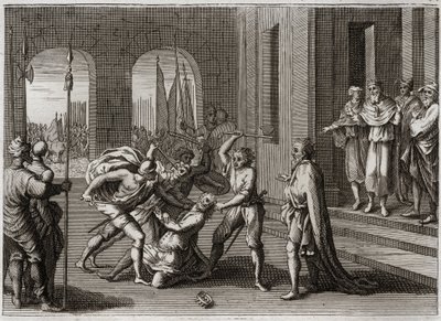 Biblia de Royaumont, Antiguo Testamento: Agag salvado. Saúl salvó, contra el mandato de Dios, a Agag, rey de los amalecitas. Dios le muestra su ira a través de Samuel, quien reparó la falta de Saúl matando a Agag. Ilustración de 1811 de Unknown artist