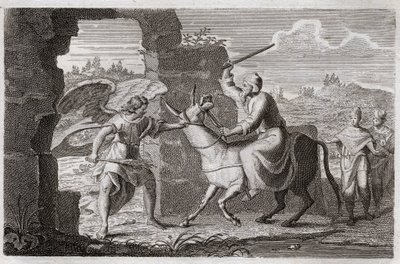Biblia de Royaumont, Antiguo Testamento: Balaam. El falso profeta Balaam bendice, aunque él, el pueblo de Dios, aunque el rey Balak (Balac) lo había enviado a maldecirlo. Su asna le habla para quejarse de que la estaba golpeando, porque ella se detuvo. Ilu de Unknown artist
