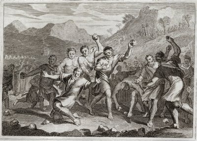 Biblia de Royaumont, Antiguo Testamento: Lapidación del blasfemo. Dios hace lapidar a un blasfemo de su santo nombre, y a otro que violó el santo Shabat, recogiendo algunas pajas en el campo. Ilustración de 1811 de Unknown artist