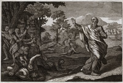 Biblia de Royaumont, Antiguo Testamento: Niños devorados por osos. Niños que se burlan de la calvicie de Eliseo son desgarrados por osos. Ilustración de 1811. de Unknown artist