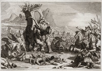 Biblia de Royaumont, Antiguo Testamento: Coraje de Eleazar. El rey seléucida Antíoco V Eupátor, hijo del impío Antíoco IV Epífanes (175-164 a.C.), luchó después de la muerte de su padre contra Judas Macabeo. Acción extraordinaria de Ele de Unknown artist