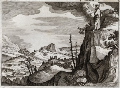 Biblia de Royaumont, Antiguo Testamento: Muerte de Moisés. Dios muestra a Moisés la tierra de Canaán desde la cima del Monte Nebo, donde muere, sin conocimiento de dónde estaba su cuerpo. Ilustración de 1811. de Unknown artist