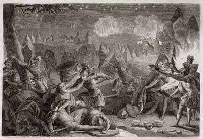 Biblia de Royaumont, Antiguo Testamento: Derrota de los madianitas por el sonido de las trompetas y las luces de las lámparas. Ilustración de 1811 de Unknown artist