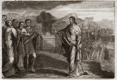 Biblia de Royaumont, Antiguo Testamento: Derrota de los filisteos. Samuel ofrece un holocausto a Dios. Luego los judíos defienden a los filisteos. Ilustración de 1811. de Unknown artist