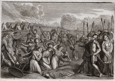 Biblia de Royaumont, Antiguo Testamento: Destrucción de Hai. Josué, después de la ruina de Jericó, ataca la ciudad de Hai, donde es repelido primero por el crimen de Acán, pero después del castigo de Acán, toma la ciudad. de Unknown artist