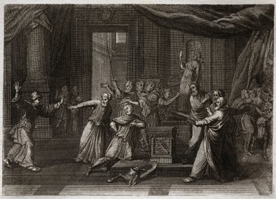 Biblia de Royaumont, Antiguo Testamento: Generosidad de Matatías. Matatías, padre de los Macabeos, mata a un judío que sacrificó a los ídolos por un santo celo de la ley de Dios. Ilustración de 1811. de Unknown artist