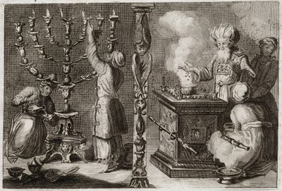 Biblia de Royaumont, Antiguo Testamento: Candelabro de oro de siete brazos (menorá) en el Tabernáculo. Ilustración de 1811. de Unknown artist