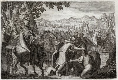 Biblia de Royaumont, Antiguo Testamento: Jacob va a Egipto. Jacob va a encontrar a José con toda su familia. Ilustración de 1811. de Unknown artist