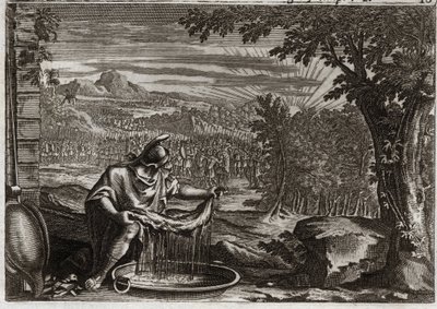 Biblia de Royaumont, Antiguo Testamento: Milagro del Vellón. Gedeón obtuvo de Dios el milagro del vellón como prueba de que lo había elegido y que lo haría el libertador de su pueblo. Ilustración de 1811. de Unknown artist