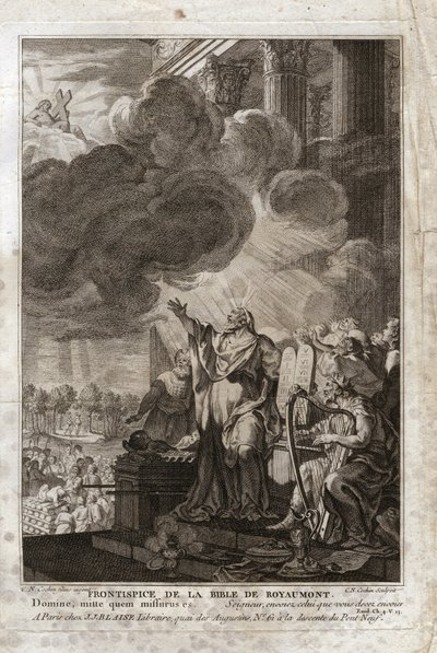 Biblia de Royaumont, Antiguo Testamento: Moisés dirigiéndose a Dios (“Señor, envía a quien debes enviar”). Frontispicio. Ilustración de 1811. de Unknown artist