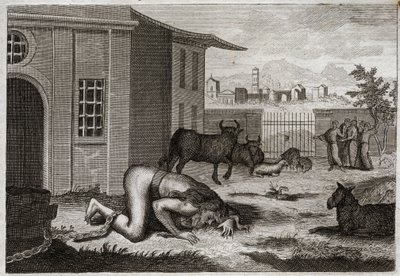 Biblia de Royaumont, Antiguo Testamento: Nabucodonosor se convierte en bestia. El rey Nabucodonosor II, como justo castigo por su orgullo, se convierte en bestia. Ilustración de 1811. de Unknown artist