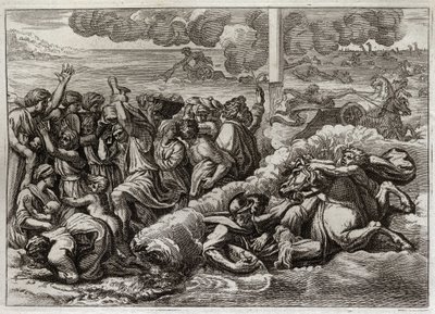 Biblia de Royaumont, Antiguo Testamento: El Faraón se sumerge en el Mar Rojo. El paso del Mar Rojo por Moisés y los hebreos, ahogando al ejército del Faraón. Ilustración de 1811. de Unknown artist