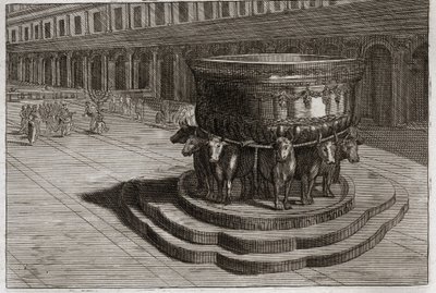 Biblia de Royaumont, Antiguo Testamento: Mar de bronce. El mar de bronce se utiliza para lavar los pies y las manos de los sacerdotes cuando entran al templo. Ilustración de 1811. de Unknown artist