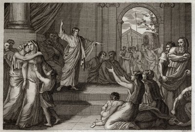 Biblia de Royaumont, Antiguo Testamento: Susana liberada. Dios usa la sabiduría del joven Daniel para liberar a Susana de la muerte, a la que había sido condenada injustamente. Ilustración de 1811. de Unknown artist