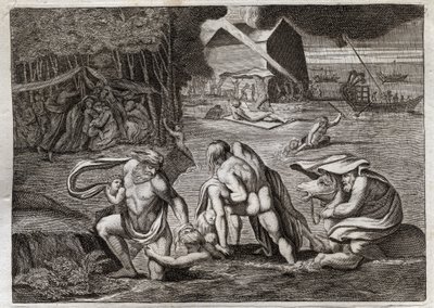 Biblia de Royaumont, Antiguo Testamento: El Diluvio. El Diluvio inunda toda la tierra. El Arca salva a los que estaban encerrados en ella de este hundimiento. Ilustración de 1811. de Unknown artist