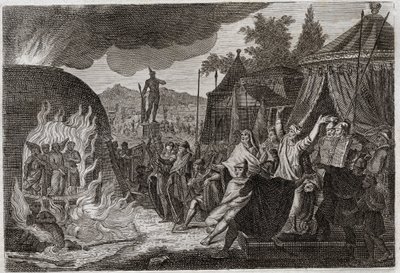 Biblia de Royaumont, Antiguo Testamento: Los tres jóvenes de Babilonia en el horno. El rey Nabucodonosor II arroja a tres jóvenes hebreos a un horno ardiente, de donde son liberados milagrosamente. Se llaman Ananías, Azarías y Misael (o Sadrac). de Unknown artist