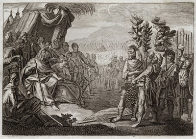 Biblia de Royaumont, Antiguo Testamento: Doce espías. Moisés envió a doce espías a reconocer la tierra de Canaán (Tierra Prometida). Hacen murmurar al pueblo, y Dios, para castigarlos por este murmullo, les asegura que nunca entrarán en esta tierra. Ilustr de Unknown artist